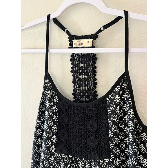 Hollister Black White Razorback Boho Shoulder Strap Short Dress Size M - Picture 2 of 6